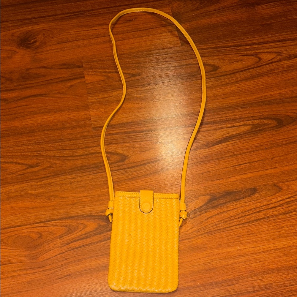 J. Jill Small Yellow Leather Woven & Pebble Grain Crossbody Phone Bag HTF OOS